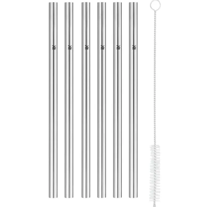 Bar- & Weinzubehör | WMF Baric Trinkhalm-Set Cromargan®, 18 cm, 6-teilig plus mit Reinigungsbürste