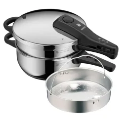 Schnellkochtöpfe | WMF Perfect One Pot Schnellkochtopf-Set mit Dampfgareinsatz, 22 cm, 4,5 und 3,0 Liter, stapelbar