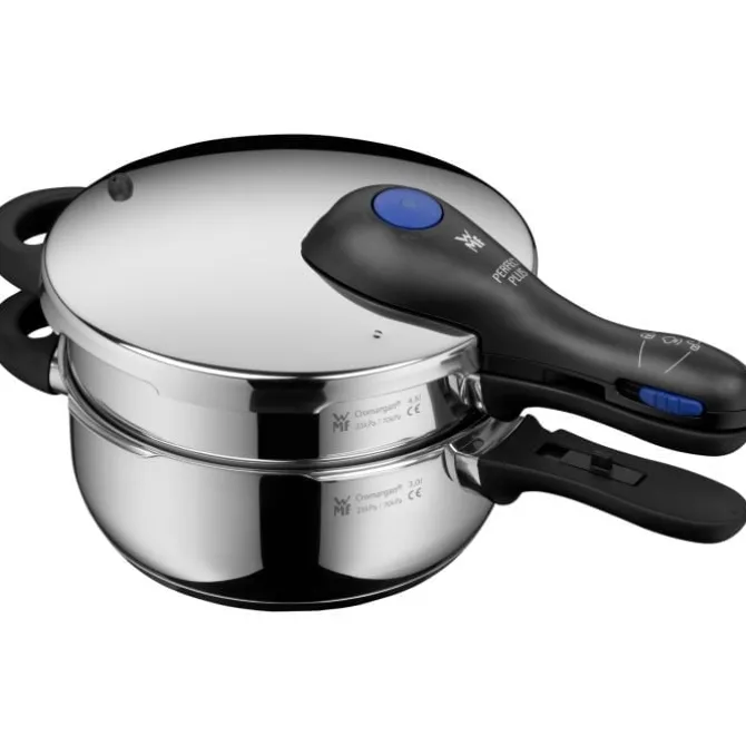 Schnellkochtöpfe | WMF Perfect Plus One Pot Schnellkochtopf-Set mit Dampfgareinsatz, 22 cm, 4,5 und 3,0 Liter, stapelbar