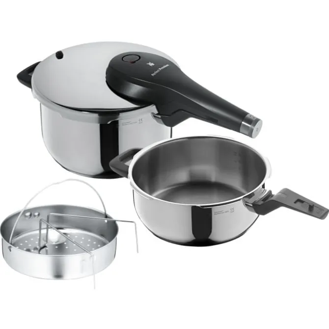 Schnellkochtöpfe | WMF Perfect Premium One Pot Schnellkochtopf-Set mit Dampfgareinsatz, 22 cm, 4,5 und 3,0 Liter
