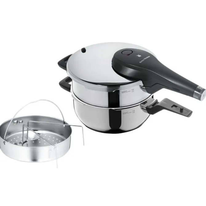 Schnellkochtöpfe | WMF Perfect Premium One Pot Schnellkochtopf-Set mit Dampfgareinsatz, 22 cm, 4,5 und 3,0 Liter, stapelbar